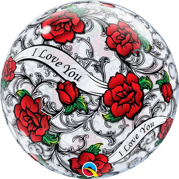 (image for) 22" I Love You Red Rose Filigree Deco Bubbles