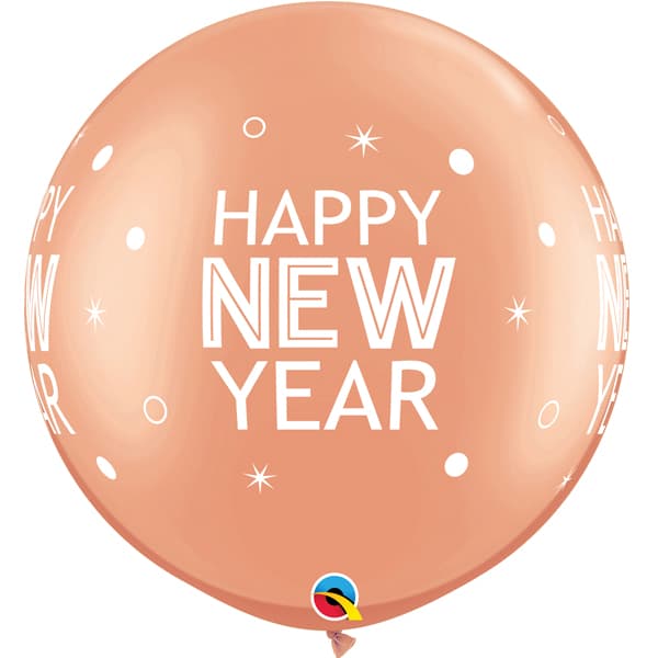 (image for) 30" Rose Gold New Year Sparkles & Dots Latex Balloons 2pk