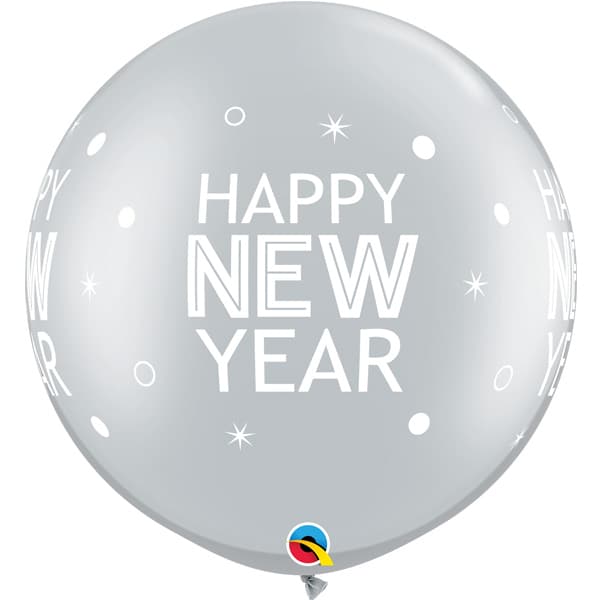 (image for) 30" Silver New Year Sparkles & Dots Latex Balloons 2pk