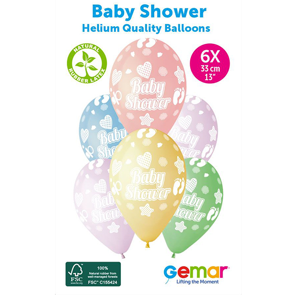 13" Baby Shower Assorted Retail Latex Balloons 6pk