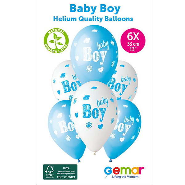 (image for) 13" Baby Boy Assorted Retail Latex Balloons 6pk