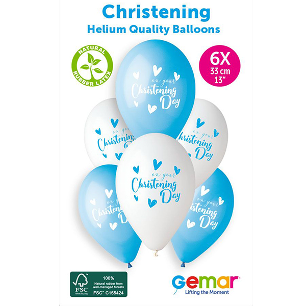 13" Blue Christening Day Retail Latex Balloons 6pk