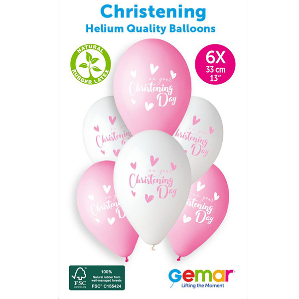13" Pink Christening Day Retail Latex Balloons 6pk