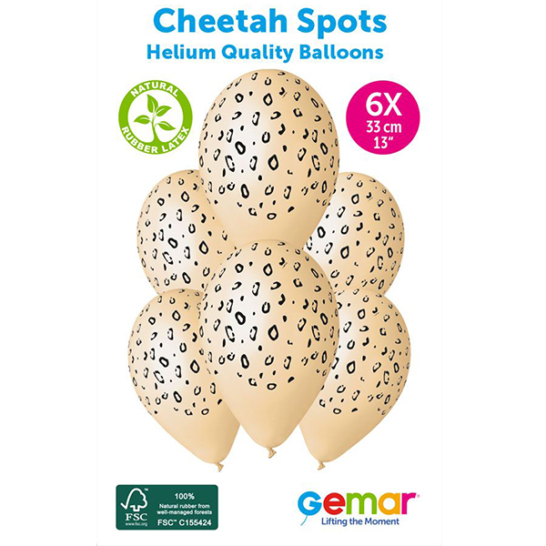 13" Cheetah Spots Retail Latex Balloons 6pk