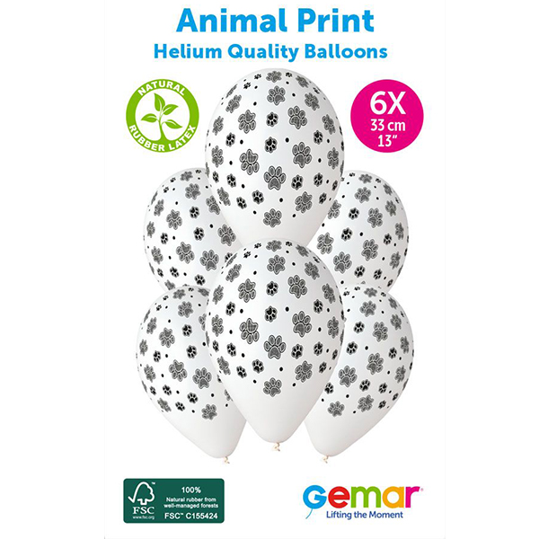 13" Animal Paw Print Retail Latex Balloons 6pk
