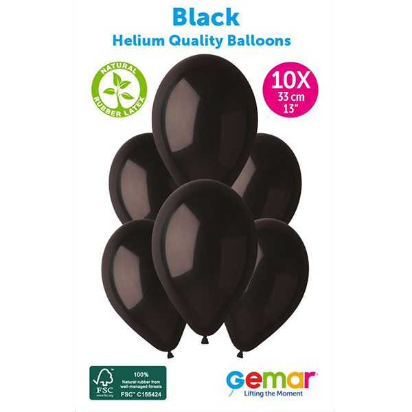 13" Black Retail Latex Balloons 10pk