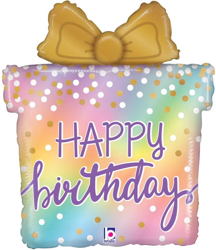 (image for) 27" Opal Birthday Present Shape Holographic Foil Balloons