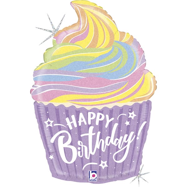 (image for) Happy Birthday Pastel Cupcake Supershape Balloons