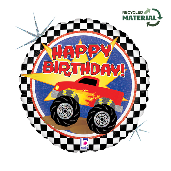 18" Happy Birthday Monster Truck Foil Balloons