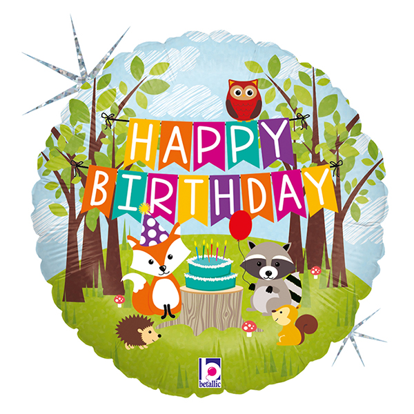 (image for) 18" Happy Birthday Woodland Holographic Foil Balloons