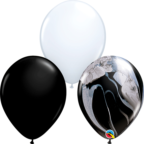 (image for) 11" Black, White Black & White SuperAgate Latex Balloons 100pk