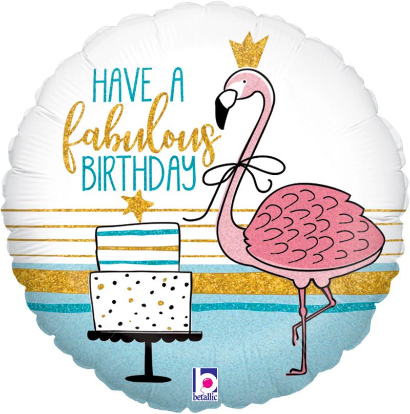 (image for) 18" Fabulous Flamingo Birthday Foil Balloons