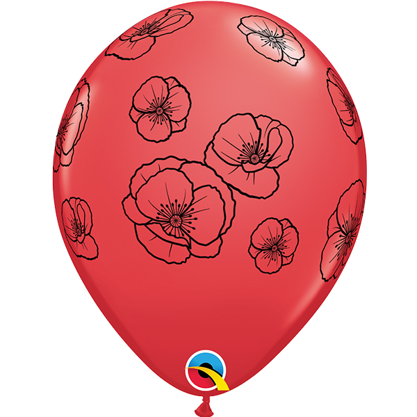 (image for) 11" Red Pretty Poppies Latex Balloons 25pk