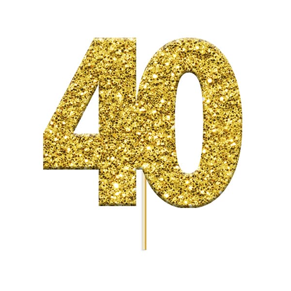(image for) Gold Glitter Number 40 Cupcake Topper 12pk