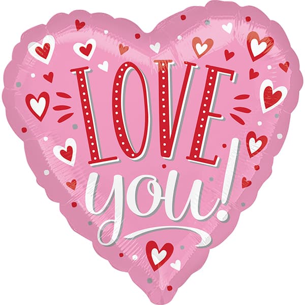 18" Love You White Dots Heart Shaped Foil Balloons