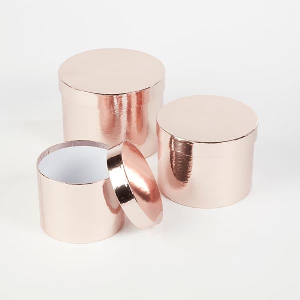 Set Of 3 Hat Boxes - Metallic Rose Gold