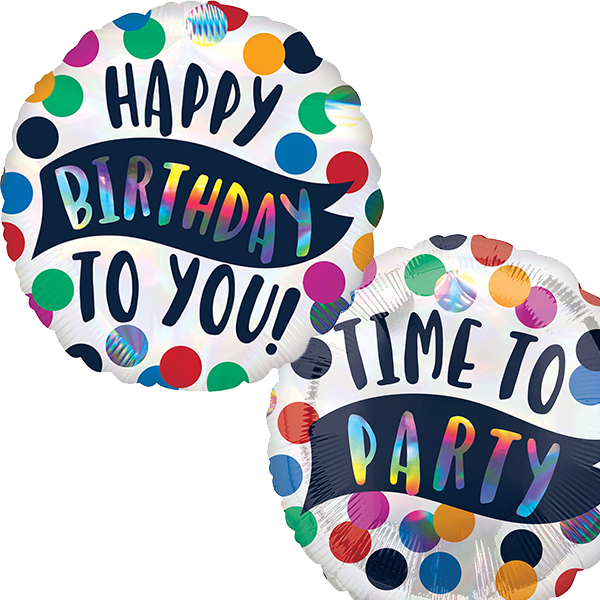18" Happy Birthday To You Time To Party Foil Balloons
