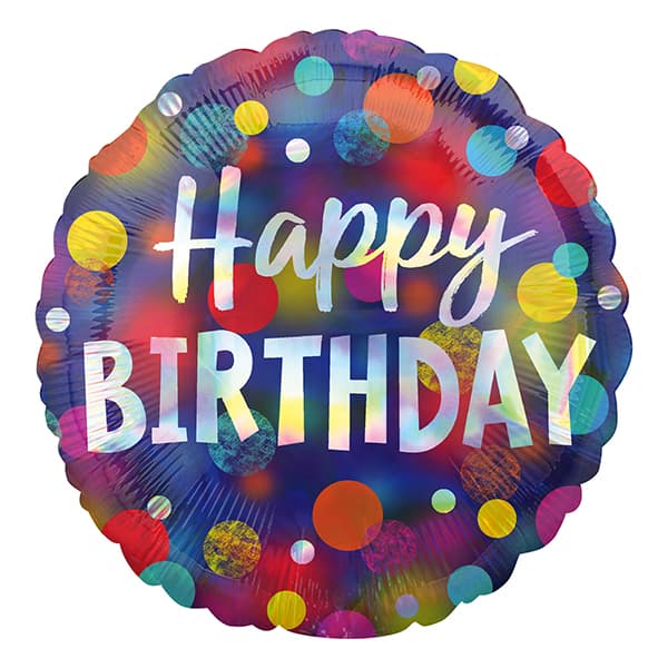 18" Happy Birthday Iridescent Dots Foil Balloons