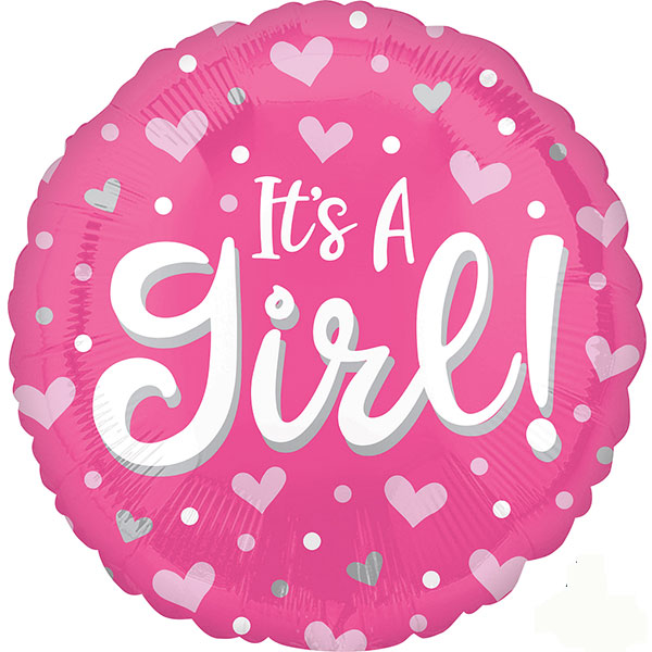 18" Its A Girl Hearts & Dots Foil Balloons