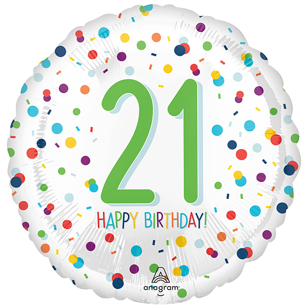 (image for) 18" Confetti Birthday Happy 21st Foil Balloons