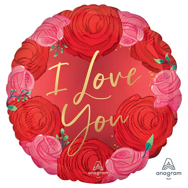 18" I Love You Circled In Roses Satin Foil Balloons