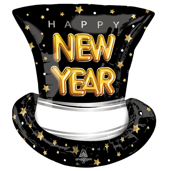 Happy New Year Cheers Top Hat Supershape Balloons