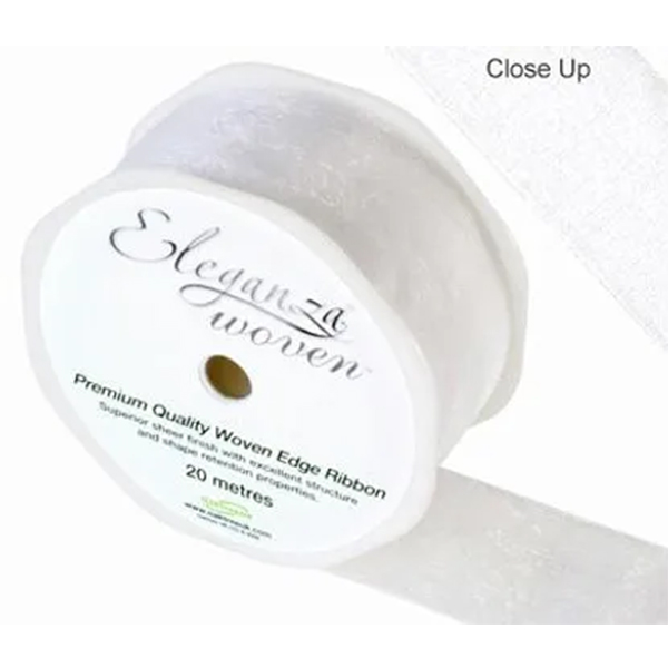 (image for) White Eleganza Woven Edge Ribbon 38mm x 20m