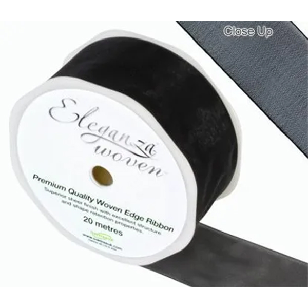 Black Eleganza Woven Edge Ribbon 38mm x 20m