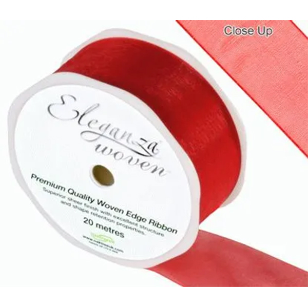 Red Eleganza Woven Edge Ribbon 38mm x 20m