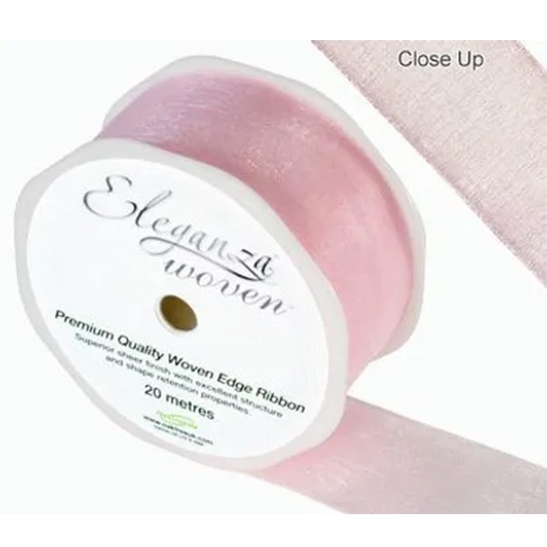 Light Pink Eleganza Woven Edge Ribbon 38mm x 20m