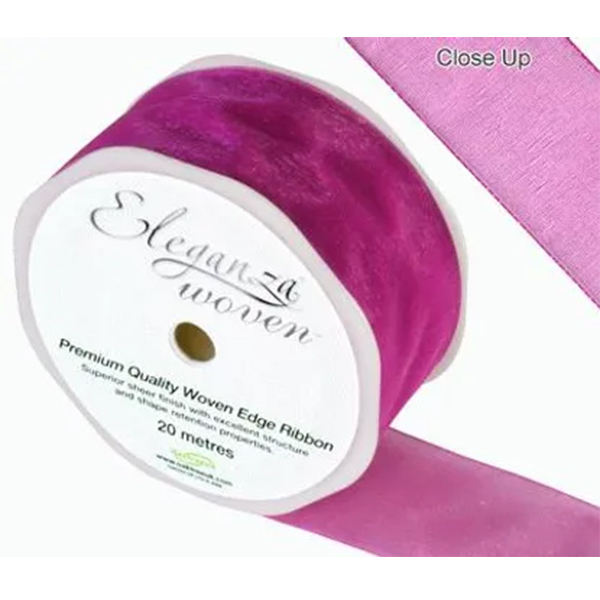 (image for) Fuchsia Eleganza Woven Edge Ribbon 38mm x 20m