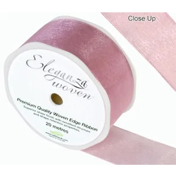 Classic Pink Eleganza Woven Edge Ribbon 38mm x 20m