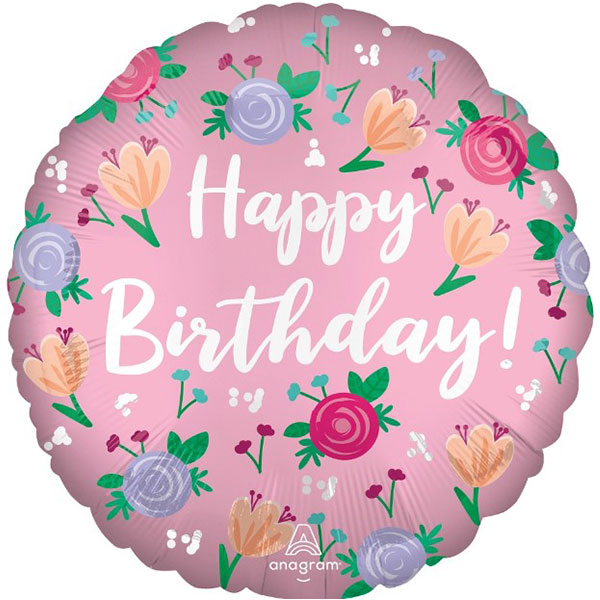 18" Satin Happy Birthday Peony Flowers Foil Balloons