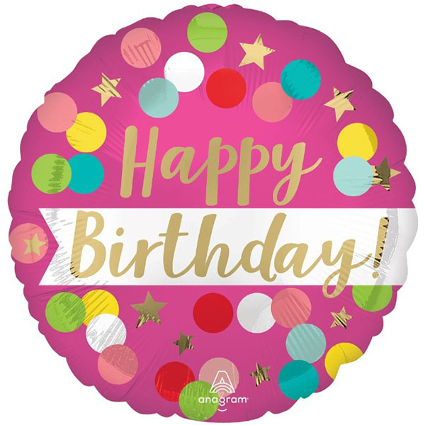 18" Satin Happy Birthday Pink Confetti Foil Balloons