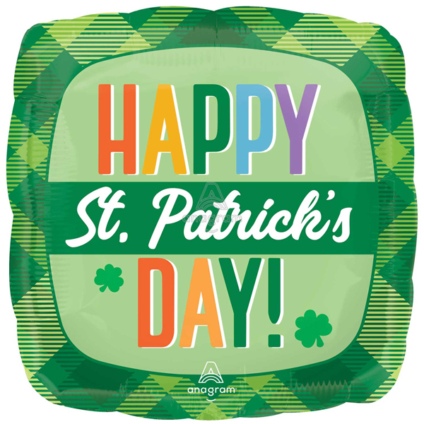 (image for) 18" Happy St Patrick's Day Plaid Foil Balloons