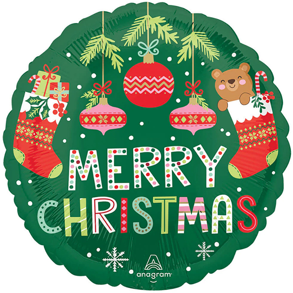 18" Merry Christmas Beary Foil Balloons