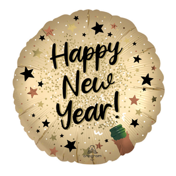 18" Satin Happy New Year Sparkle Foil Balloons