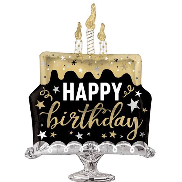 Black And Gold Birthday Surprise Supershape Balloons