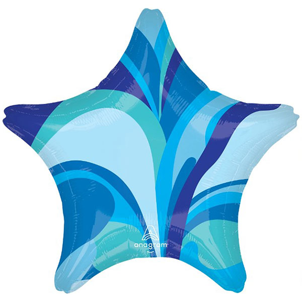 19" Blue Macro Marble Star Shape Foil Balloons