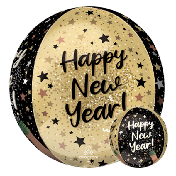 15" Happy New Year Sparkle Orbz Foil Balloons