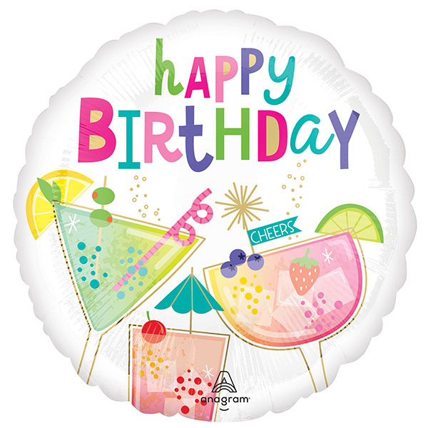 18" Happy Birthday Cocktail Surprise Foil Balloons