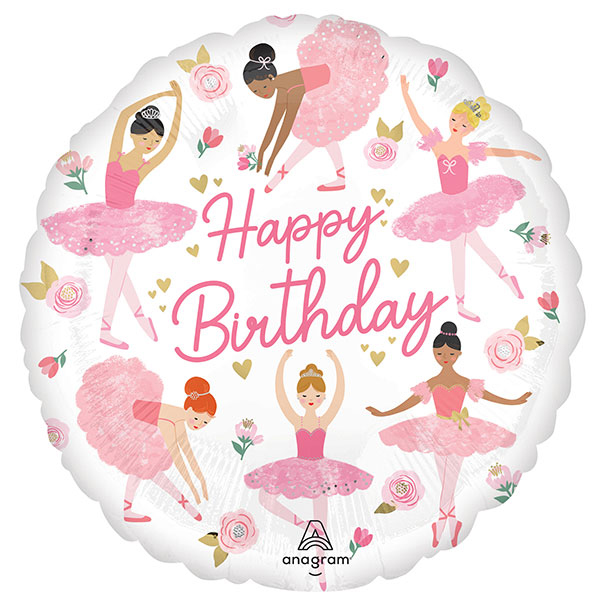 18" Happy Birthday Ballerina Girl Foil Balloons