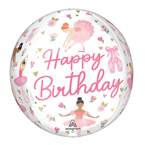 15" Happy Birthday Ballerina Girl Orbz Foil Balloons