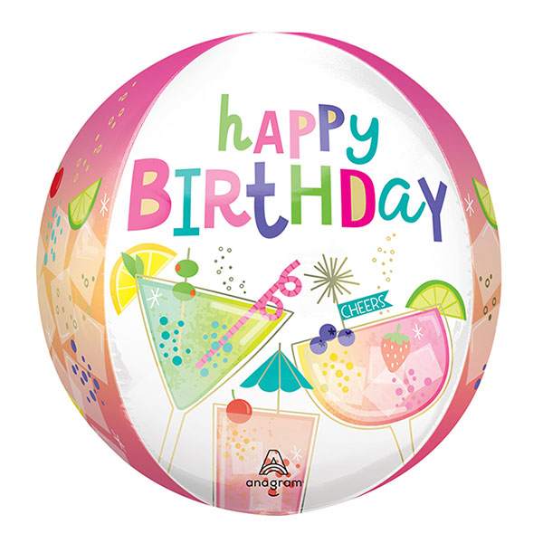 (image for) 15" Happy Birthday Cocktail Surprise Orbz Foil Balloons