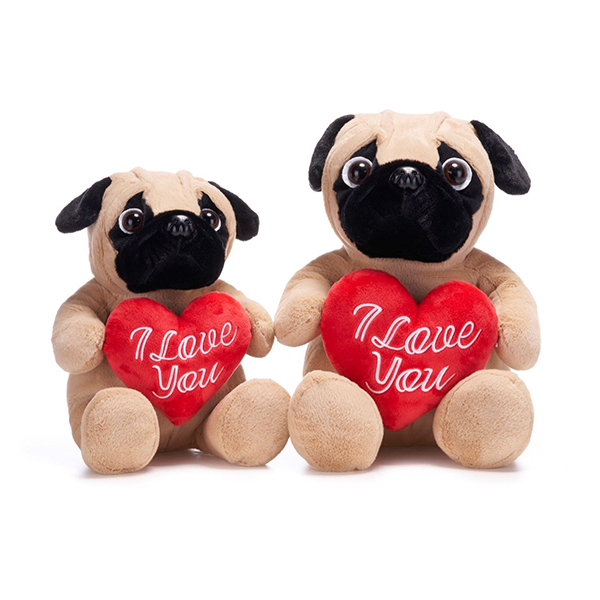 (image for) 25cm Sitting Pug With Red Heart Plush Toy
