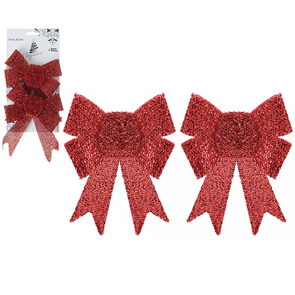 Red Tinsel Bow 2pk