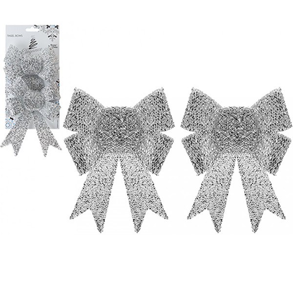 Silver Tinsel Bow 2pk