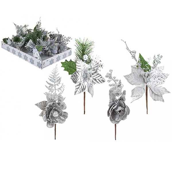 Luxury Silver Christmas Pick Decorations