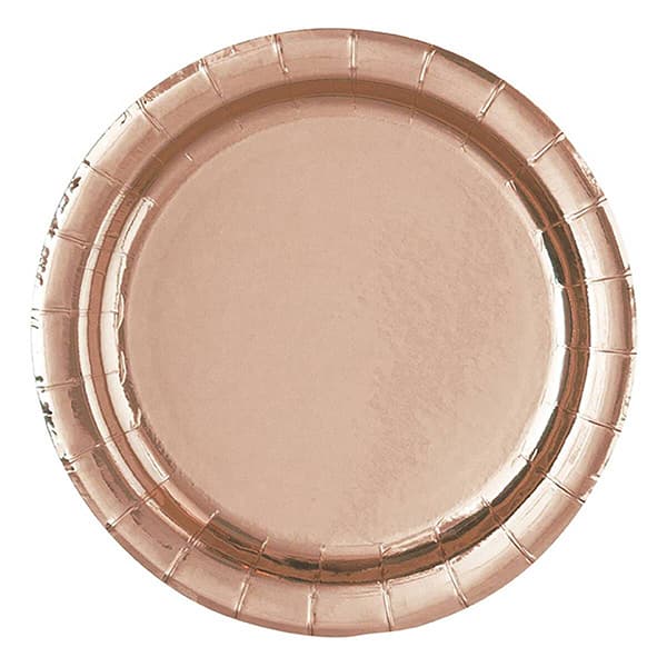 9" Metallic Rose Gold Paper Plates 8pk