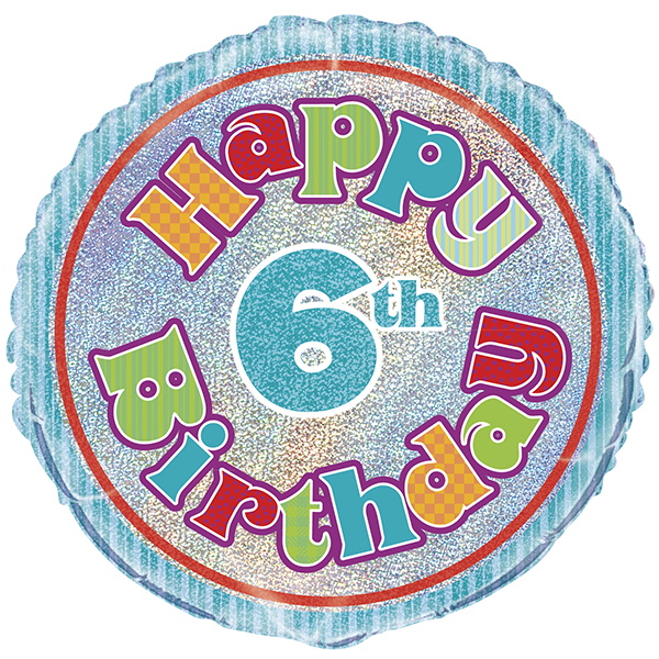 18" Happy 6th Birthday Prism Foil Balloons